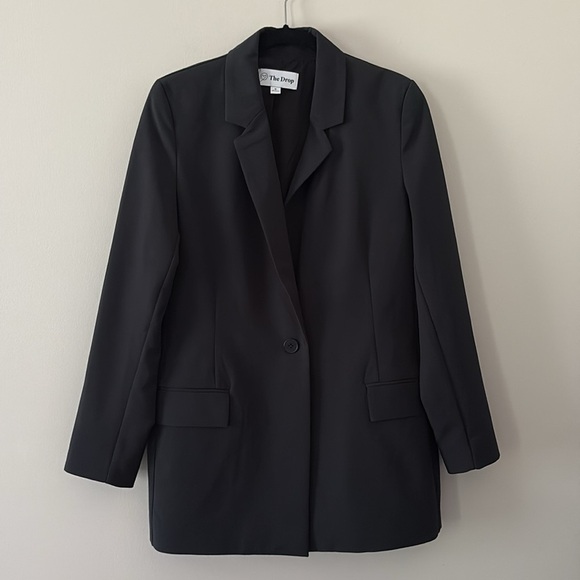 The Drop Women's Blake Long Blazer Jacket Single Button Classic Black Size M - Picture 3 of 13